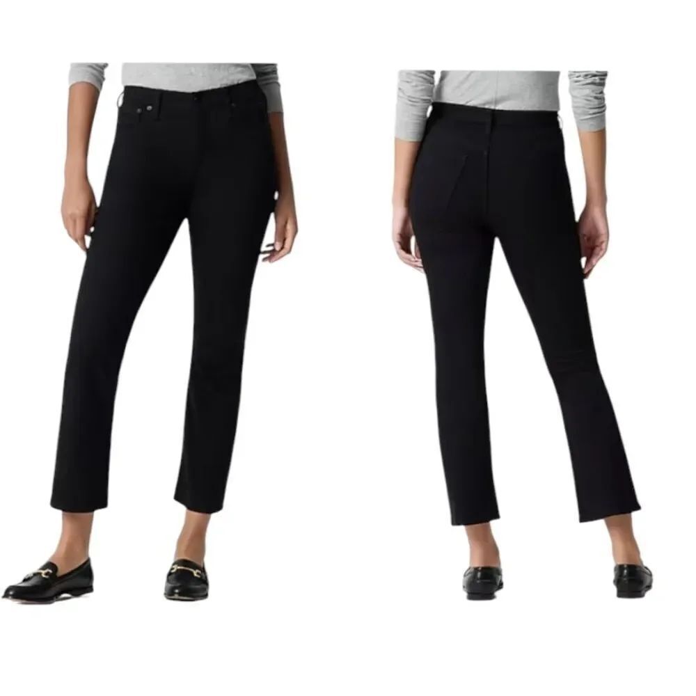 NWT J. Crew Mid-Rise Flare Crop Black Jeans all-day stretch Petite Size 29P